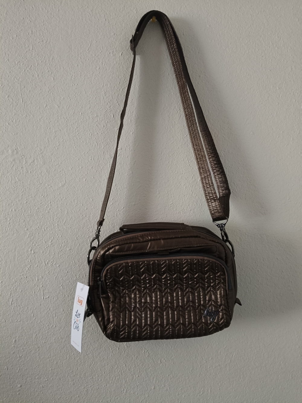 lug Metallic Quilted Brown Crossbody Bag